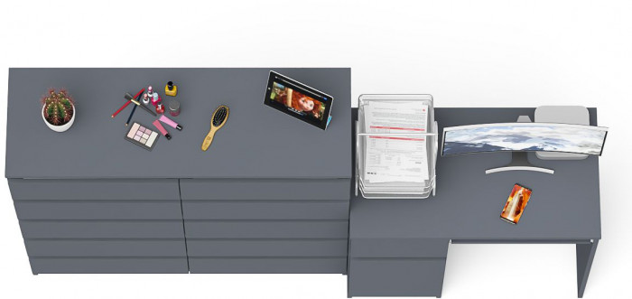 Мори Стол компьютерный МС-1 левый + Комод МК1200.10, цвет графит, ШхГхВ 210,4х50х115 см., выдвижной ящик слева, НЕ универсальная сборка