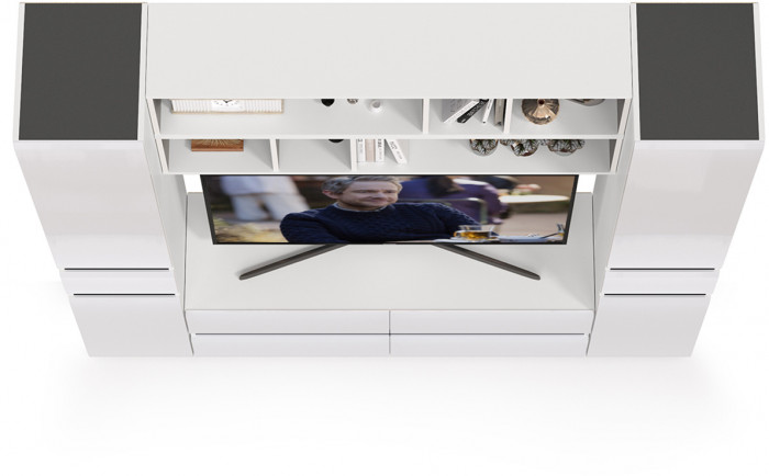 Сидней Комплектация № 040, корпус белый/чёрный/фасады МДФ белый глянец