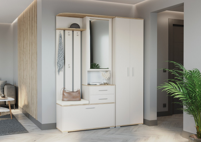 Прихожая 2-3430+2-3431дкз/к.с Домино - Комплект для прихожей, цвет дуб крафт золотой/кашемир серый, ШхГхВ 160х36х202 см., универсальная сборка