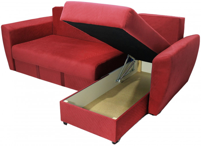 Диван-кровать угловой Амстердам Люкс, 160х200, еврокнижка, независимый пружинный блок, велюр, красный