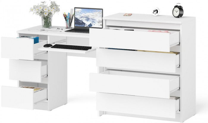Мори компьютерный стол МС-6 левый + Комод МК800.4, белый