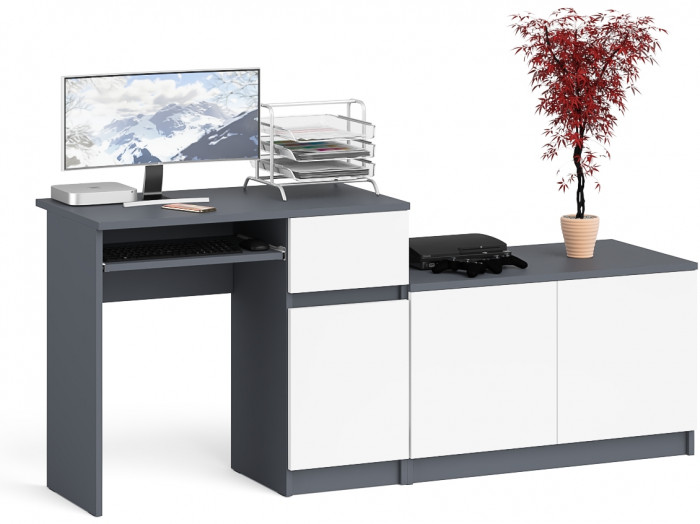 Мори Стол компьютерный МС-1 правый + Тумба МА900.1, цвет графит/белый, ШхГхВ 180,4х50,4х76,6 см., выдвижной ящик справа, НЕ универсальная сборка