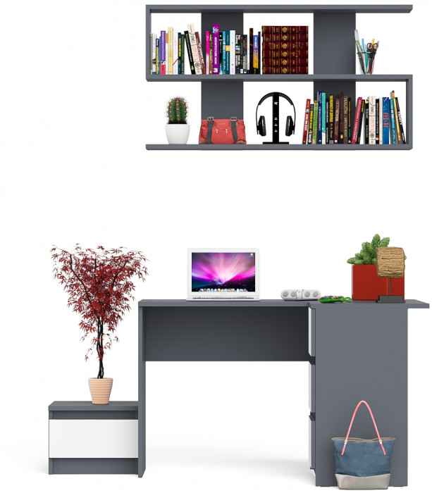 Мори Стол компьютерный МС-16 правый + Тумба ТМП400.1 + Полка 1200, цвет графит/белый, ШхГхВ 164,8х84,9х209,6 см., НЕ универсальная сборка