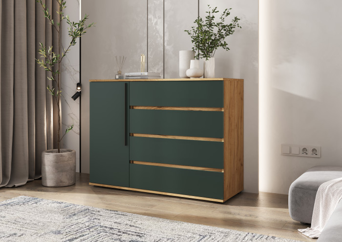 Норд Комод 1 дверь 4 ящика (1200), Дуб крафт/Изумрудный