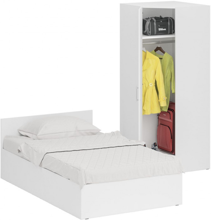 Кровать 1200 + Шкаф угловой Стандарт, цвет белый, ШхГхВ 123,5х203,5х70 + 81,2х81,2х200см., сп.м. 1200х2000 мм., без матраса, основание есть