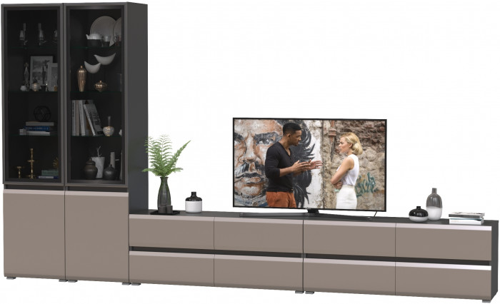 Сидней Комплектация № 130, цвет корпус: антрацит/фасады: МДФ веллюто капучино, ШхГхВ 359,8х41,3х205,2 см., универсальня сборка