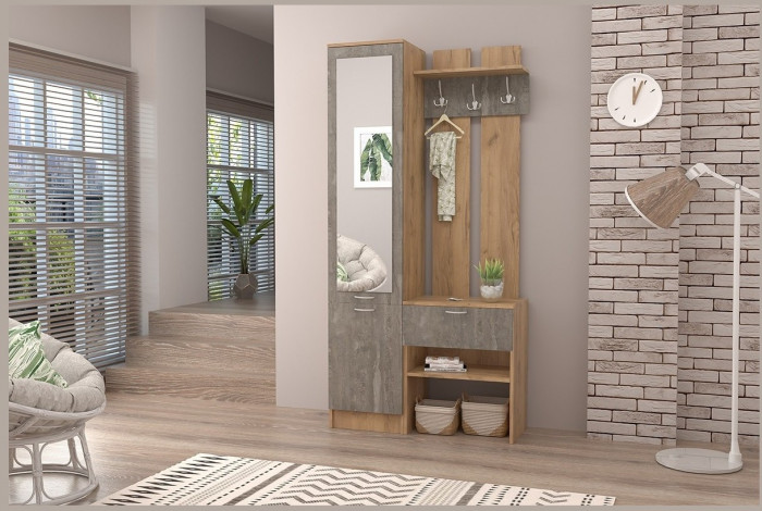 Прихожая Иннэс-3 (Белый глянец/Бетон Светлый)