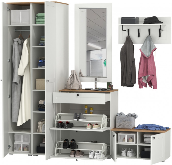 Остин Прихожая 46, белый шагрень/дуб крафт золотой