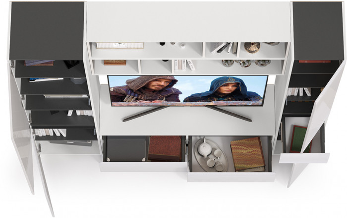 Сидней Комплектация № 041, корпус белый/чёрный/фасады МДФ белый глянец