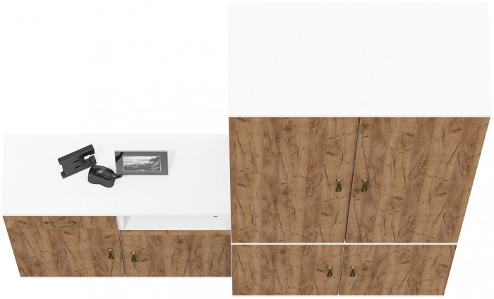 Лидер-8 Шкаф МД 20Б + Тумба МД 3.15 + Тумба МД 3.19, белый шагрень/крафт золото