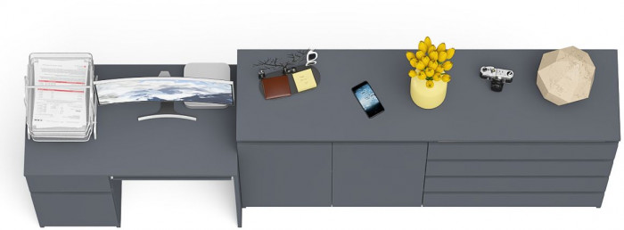 Мори компьютерный стол МС-1 левый + Комод МК1600.1, графит