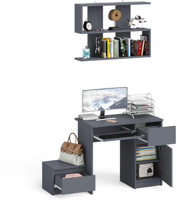 Мори компьютерный стол МС-1 правый + Тумба ТМП400.1 + Полка 900, графит