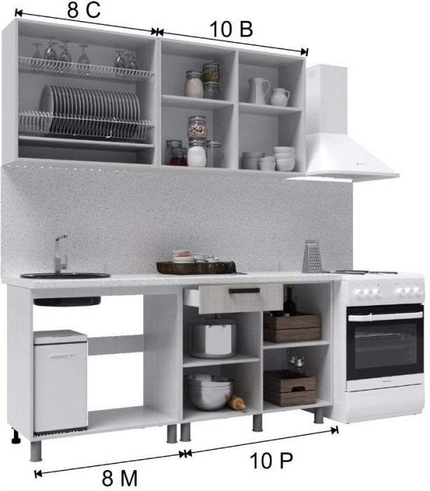 Кухонный гарнитур Танго 1,8м Белый/Дуб шале светлый