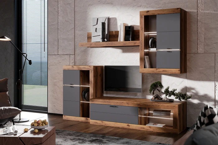 Прага Модульная Гостиная, вариант №1, Дуб Делано/Графит