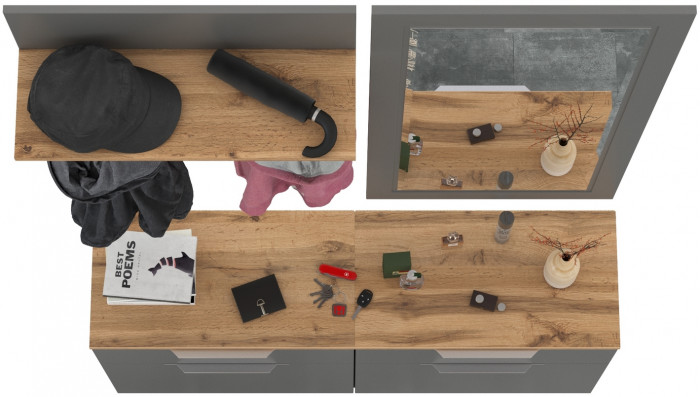 Октава Прихожая 39, серый графит/дуб крафт золотой/фасады МДФ серый графит