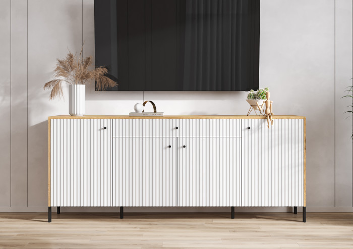 Оливия Комод дуб крафт/браш вайт (металл)