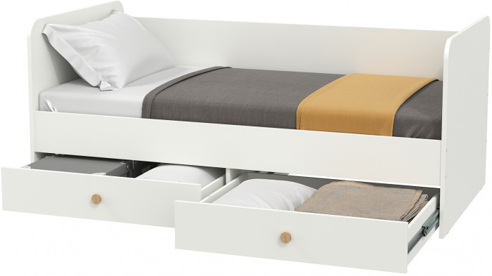 Джастин 11.55 Кровать, цвет белый шагрень, ШхГхВ 163,8х84х70,6 см., сп. м. 800х1600 мм., б/м, осн. есть, макс. нагрузка 80 кг., два выдвижных ящика