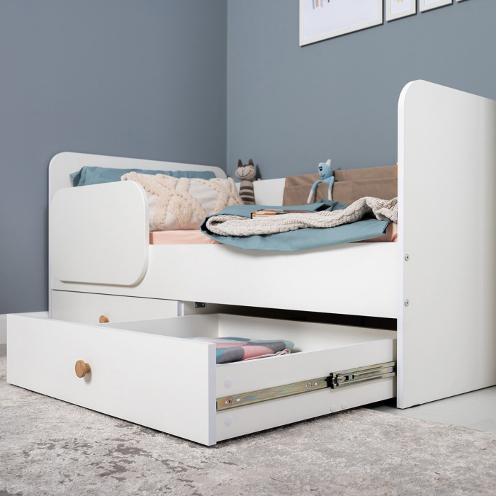 Джастин 11.55 Кровать, цвет белый шагрень, ШхГхВ 163,8х84х70,6 см., сп. м. 800х1600 мм., б/м, осн. есть, макс. нагрузка 80 кг., два выдвижных ящика