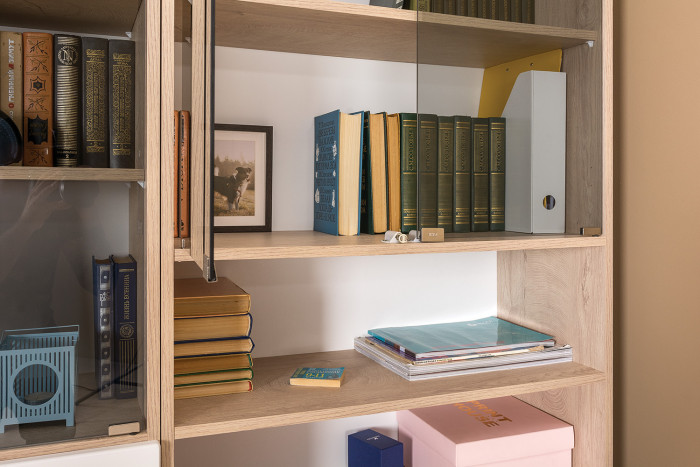 КР100 Бостон № 40, цвет дуб эндгрейн элегантный/фасады МДФ милк рикамо софт, 13.156+12.69+09.132+13.156, ШхГхВ 268,8х57,2х194,4 см.