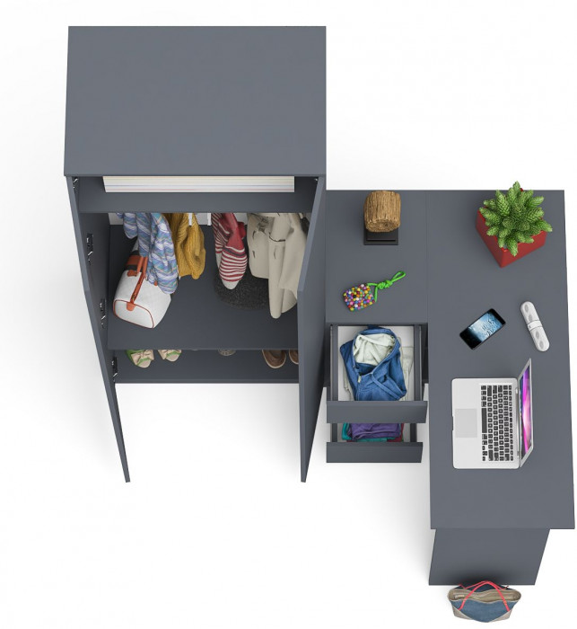 Мори компьютерный стол МС-16 левый + Шкаф МШ800.1, графит