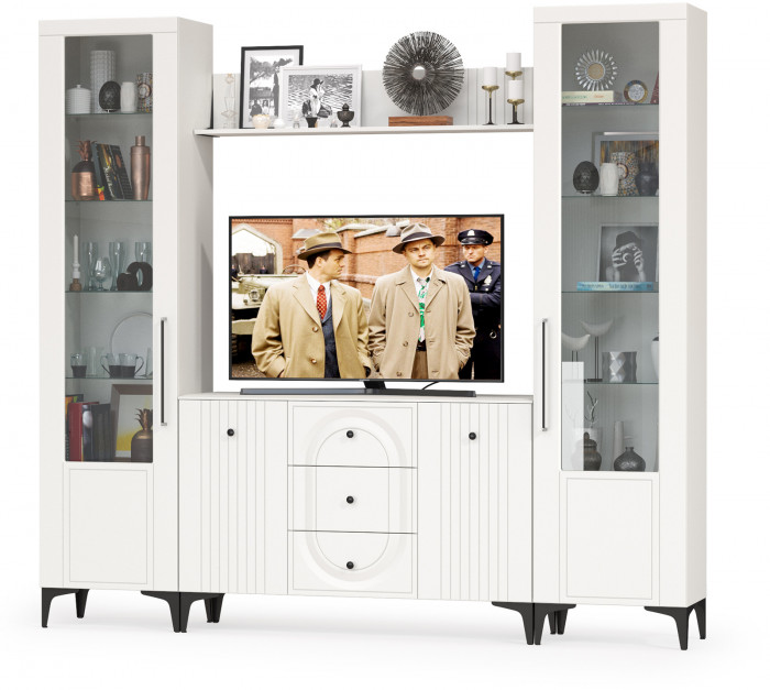 Валенсия Гостиная № 100, ЛДСП белый шагрень/МДФ белый шагрень