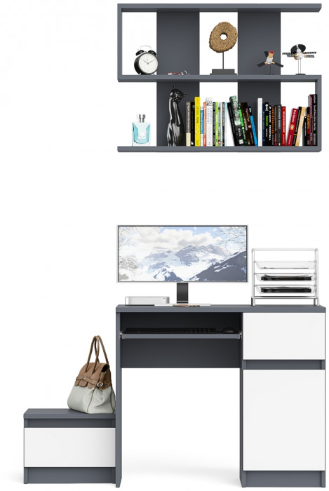 Мори компьютерный стол МС-1 правый + Тумба ТМП400.1 + Полка 900, графит/белый