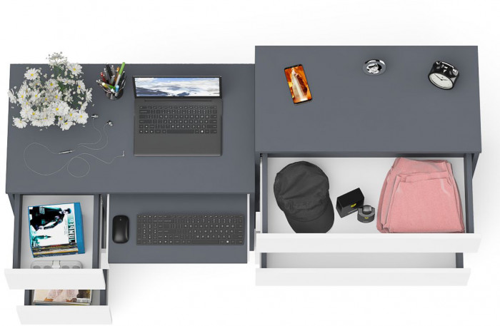 Мори компьютерный стол МС-6 левый + Комод МК800.4, графит/белый