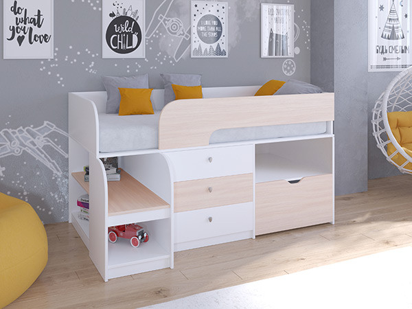 Кровать чердак Астра 9 V5 Белый/Дуб молочный