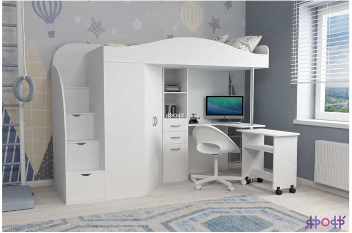 Кровать-чердак Юниор 4 (Винтерберг/Белое дерево)