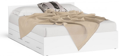 Мори Кровать с ящиками 1600, цвет белый, ШхГхВ 163,5х203,5х70 см., сп.м. 1600х2000 мм., без матраса, основание есть