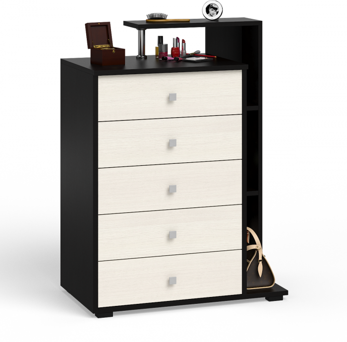 Камелия спальня № 12 Кровать с ящиками 1400 + Две тумбы + Комод + Зеркало, венге/дуб лоредо