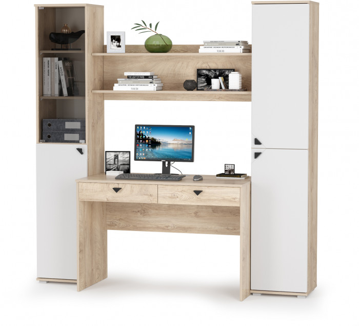 КР100 Бостон № 41, цвет дуб эндгрейн элегантный/фасады МДФ милк рикамо софт, 13.155+12.69+09.132+13.154, ШхГхВ 192,4х57,2х194,4 см., ун. сборка