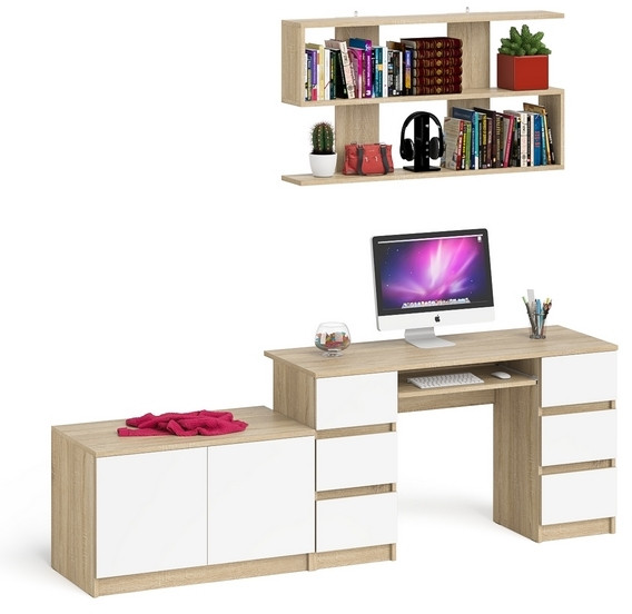 Мори компьютерный стол МС-2 + Тумба МА900.1 + Полка 1200, дуб сонома/белый