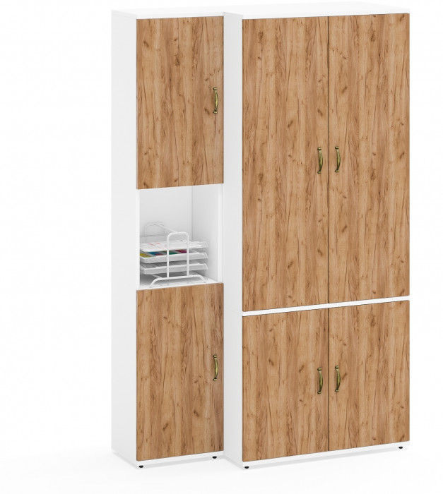 Лидер-8 Модуль Пенал + Шкаф МД 19Б, цвет белый шагрень/крафт золото, ШхГхВ 120х50х190 см., универсальная сборка