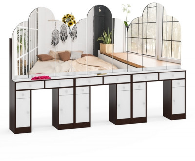 Три туалетных столика Трельяжа МД №2, цвет венге/белый шагрень, ШхГхВ 270х31х178 см. (Трельяж (Туалетный столик № 2))