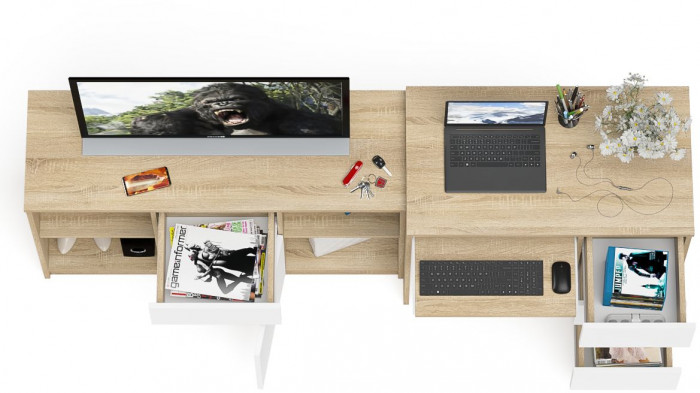 Мори Стол компьютерный МС-6 правый + Тумба МТВ1204.1, цвет дуб сонома/белый, ШхГхВ 210,4х50х76,6 см., выдвижные ящики справа, НЕ универсальная сборка