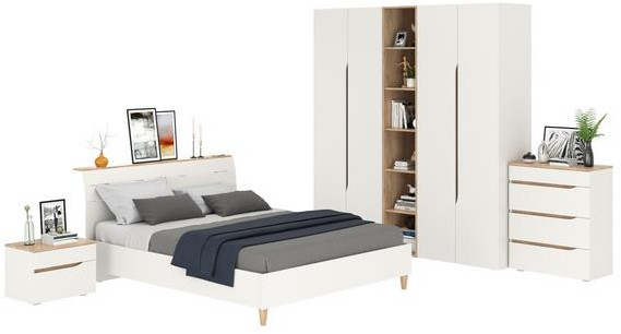 Муссон Спальня № 15, цвет белый/дуб эндгрейн элегантный, ортопед, сп. м. 1600х2000 мм., б/м