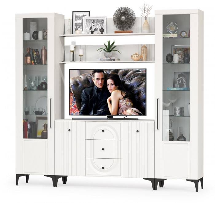 Валенсия Гостиная № 101, ЛДСП белый шагрень/МДФ белый шагрень