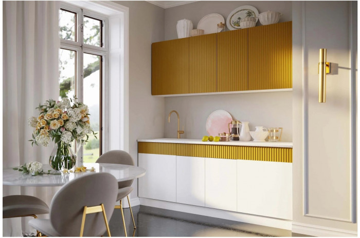 Кухня МДФ Оливия 2000 Белый снег софт / Графит софт/Антарес