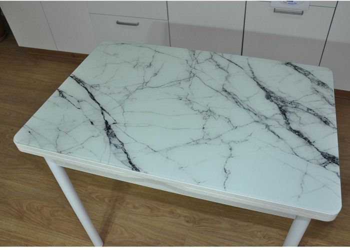 Симпл фотопечать стол обеденный раскладной / мрамор белый/бетон белый/белый