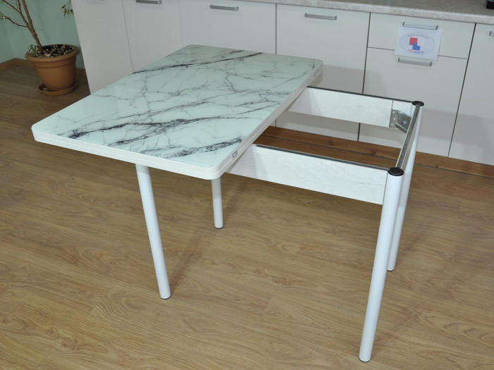 Симпл фотопечать стол обеденный раскладной / мрамор белый/бетон белый/белый