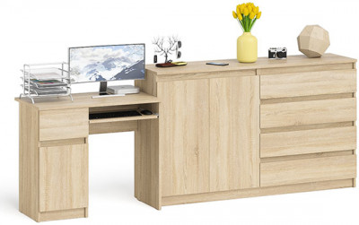 Мори компьютерный стол МС-1 левый + Комод МК1600.1, дуб сонома