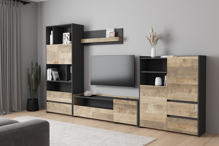 Стеллаж 3 Денвер, Графит, Дуб гранж песочный