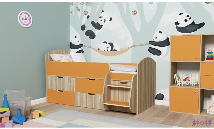 Кровать-чердак Малыш 7 (Белое дерево/Ирис)