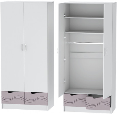 Детский Шкаф 2-х створчатый Бриз МДФ, Белый/Ирис (Волна)