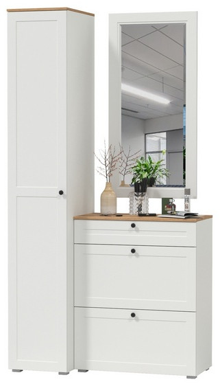 Остин Прихожая 22, цвет белый шагрень/дуб крафт золотой, ШхГхВ 120х54,3х229,6 см., универсальная сборка