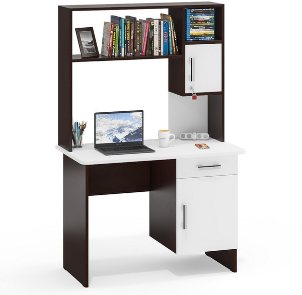 Стол письменный с надстройкой С-МД-1-09Н, цвет венге/белый шагрень, ШхГхВ 105х57х162 см., НЕ универсальная сборка