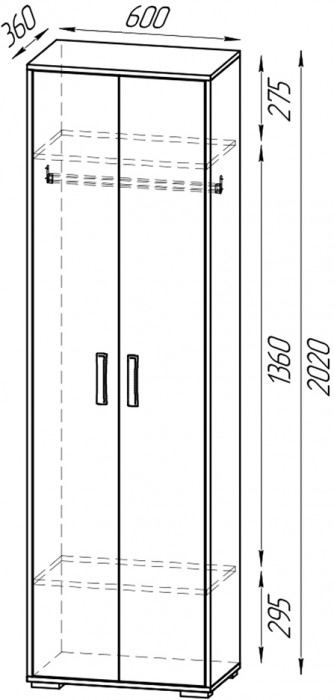 Прихожая 2-3430дкт/граф Домино - Шкаф для одежды, цвет дуб крафт табачный/графит, ШхГхВ 60х36х202 см.