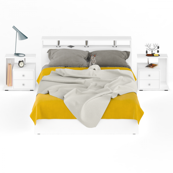 Камелия Кровать 1600 + две тумбы, белый