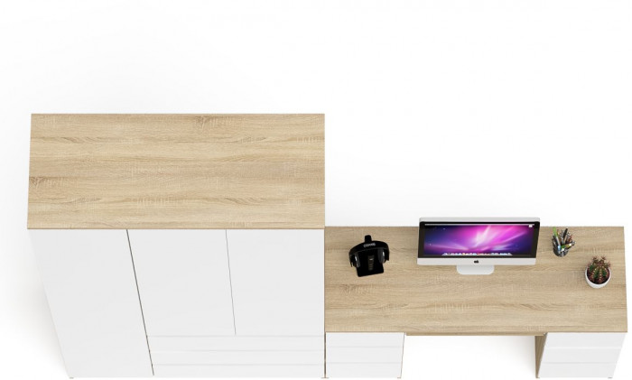 Мори компьютерный стол МС-2 + Шкаф МШ1200.1, дуб сонома/белый